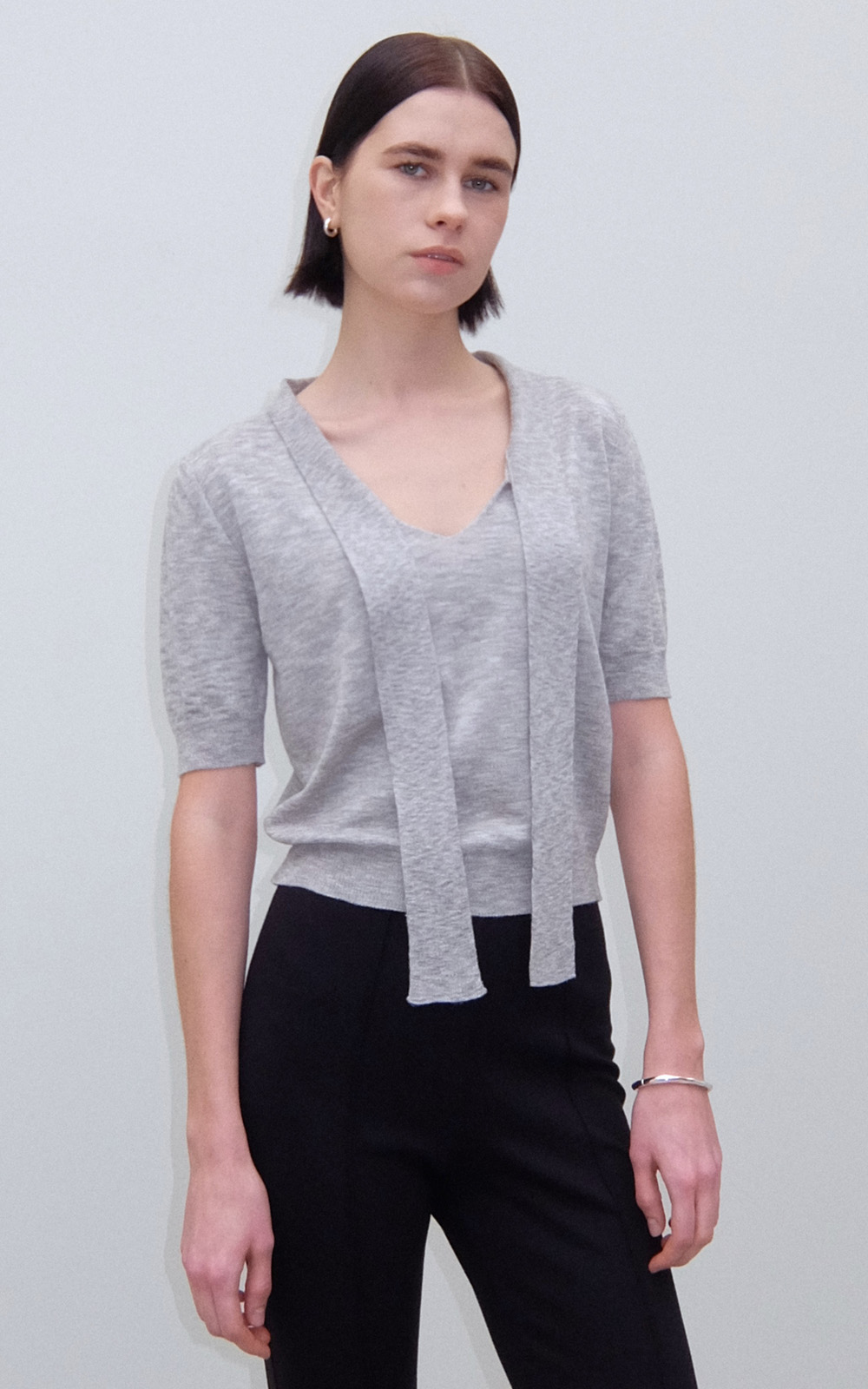 CO PUFF SLEEVE TIE KNIT_GREY