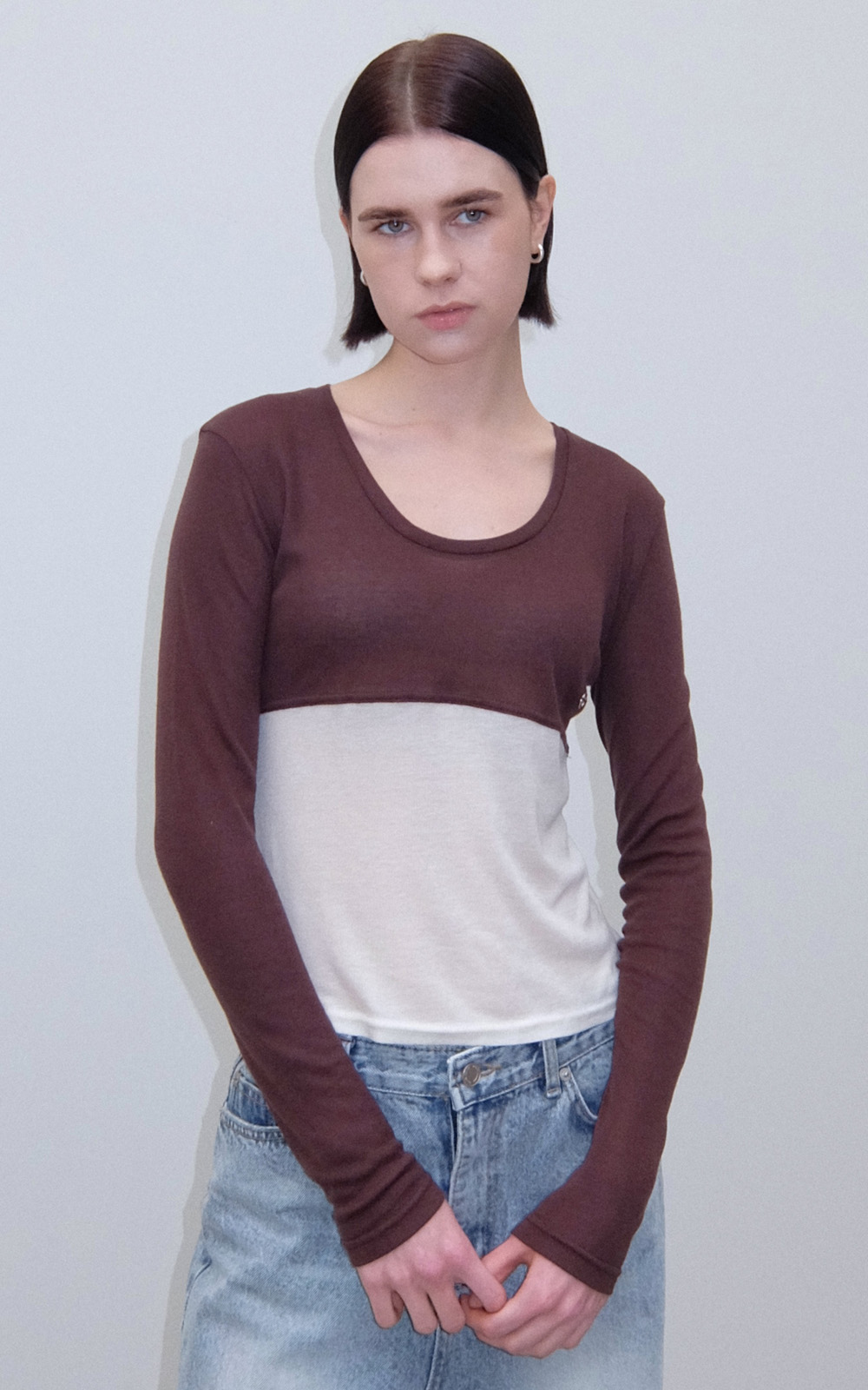 CO TWO TONE DEEP NECK TEE_BROWN